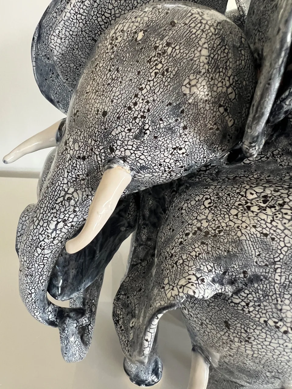 A close up shot of the elephant showing glaze detail