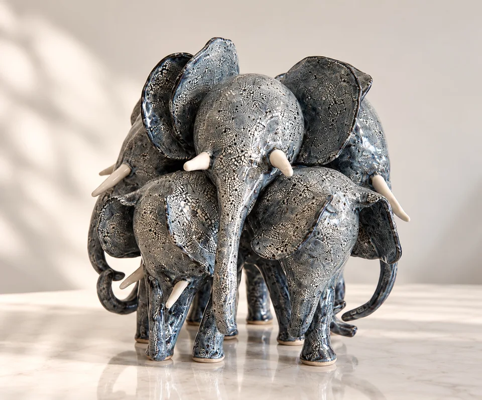 A blue grey elephant at home