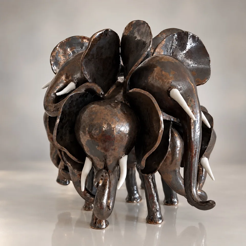 A herd of gold elephants Out on the savannah
