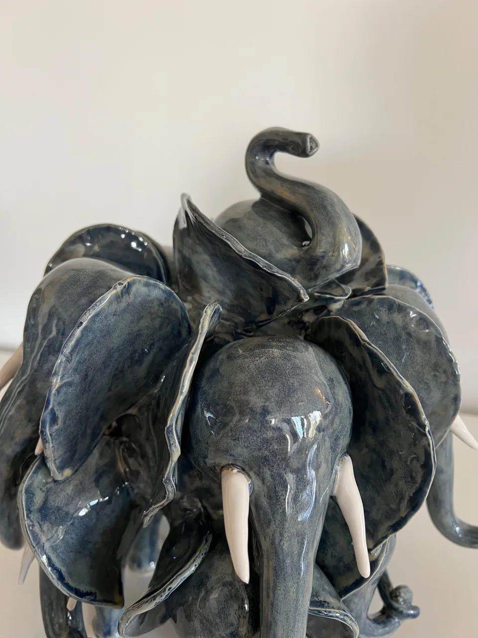 Grey blue herd with baby elephants