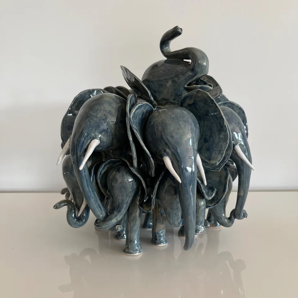 Extra large sculptures in light grey blue glaze