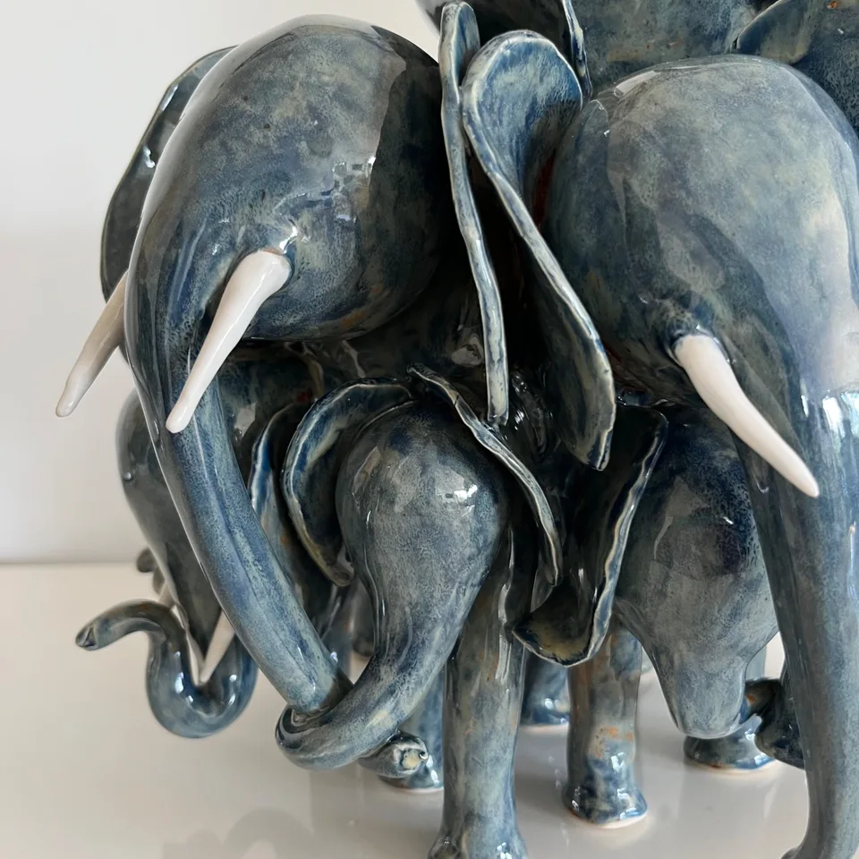 Extra large sculptures in light grey blue glaze