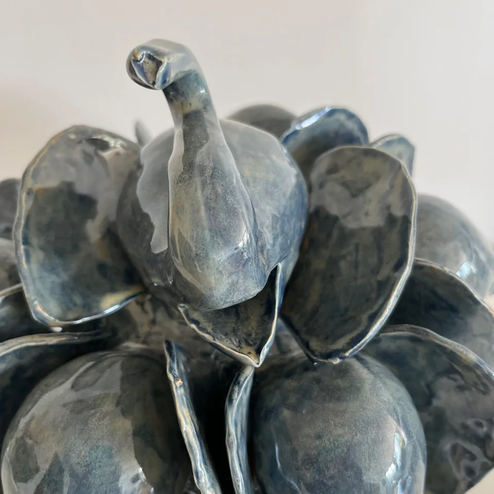 Extra large sculptures in light grey blue glaze